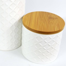 Ceramic Kitchen Canisters with Bamboo Lids – Set of 2 Storage Jars for Tea, Coffee & Sugar - thumbnail 5