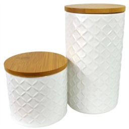 Ceramic Kitchen Canisters with Bamboo Lids – Set of 2 Storage Jars for Tea, Coffee & Sugar
