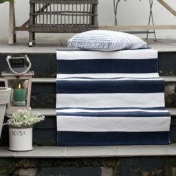Marine Blue Striped Cotton Woven Rug Runner