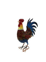 Garden metal cockerel/ hen red and blue named Isaac measuring 16 x32 x 45cm