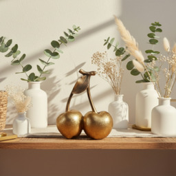 Gold Cherry Ornament – Decorative Cherry Sculpture for Modern Home Décor - thumbnail 3
