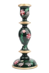 GREEN CANDLESTICK HOLDER - Hand-Painted Wooden Candle Holders 2 sizes - thumbnail 1