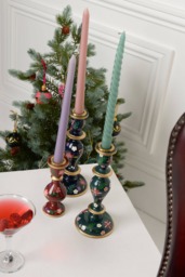 GREEN CANDLESTICK HOLDER - Hand-Painted Wooden Candle Holders 2 sizes - thumbnail 2
