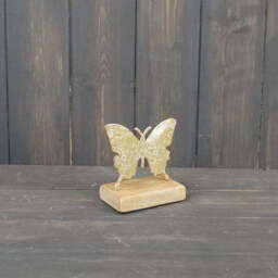 Floral Metal Butterfly On Wooden Base - 2 Sizes, 3 Colours - Green 10cm
