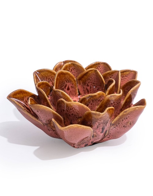 Mottled Pink Floral Ceramic Tealight Holder – 11.5cm - image 1