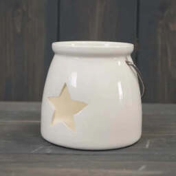 White Ceramic Heart, Star & Snowflake Candle Holder - Cut Out Tealight Holder - Star