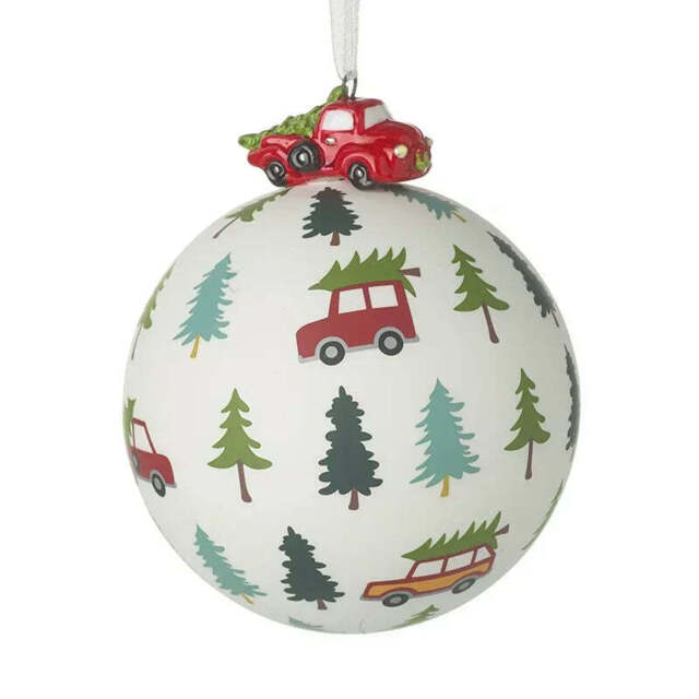 Luxury Hand Blown Glass Bauble Forest Red Car Top