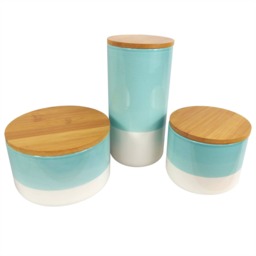 Ceramic Kitchen Canisters with Bamboo Lids – 3-Piece Set for Tea, Coffee & Sugar Storage - thumbnail 1