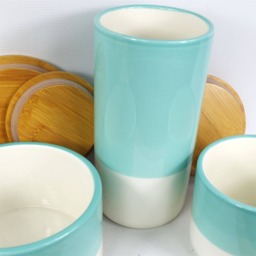 Ceramic Kitchen Canisters with Bamboo Lids – 3-Piece Set for Tea, Coffee & Sugar Storage - thumbnail 3