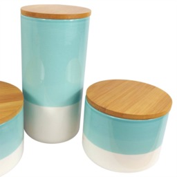 Ceramic Kitchen Canisters with Bamboo Lids – 3-Piece Set for Tea, Coffee & Sugar Storage - thumbnail 6