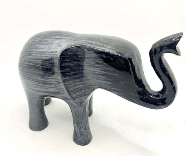 Extra Large Brushed Black Elephant Trunk Up 16cm - AluminArk Collection - image 1