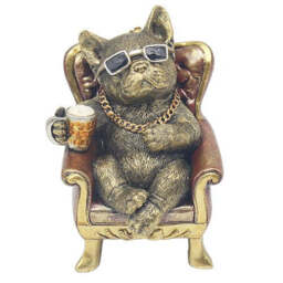 French Bulldog Ornament – Relaxing Bulldog Figurine in Armchair.