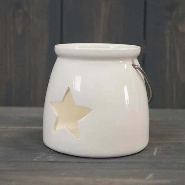 Ceramic White Candle Holder - Heart / Star - image 1