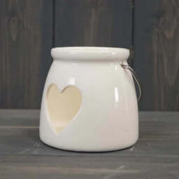 Ceramic White Candle Holder - Heart / Star - thumbnail 2