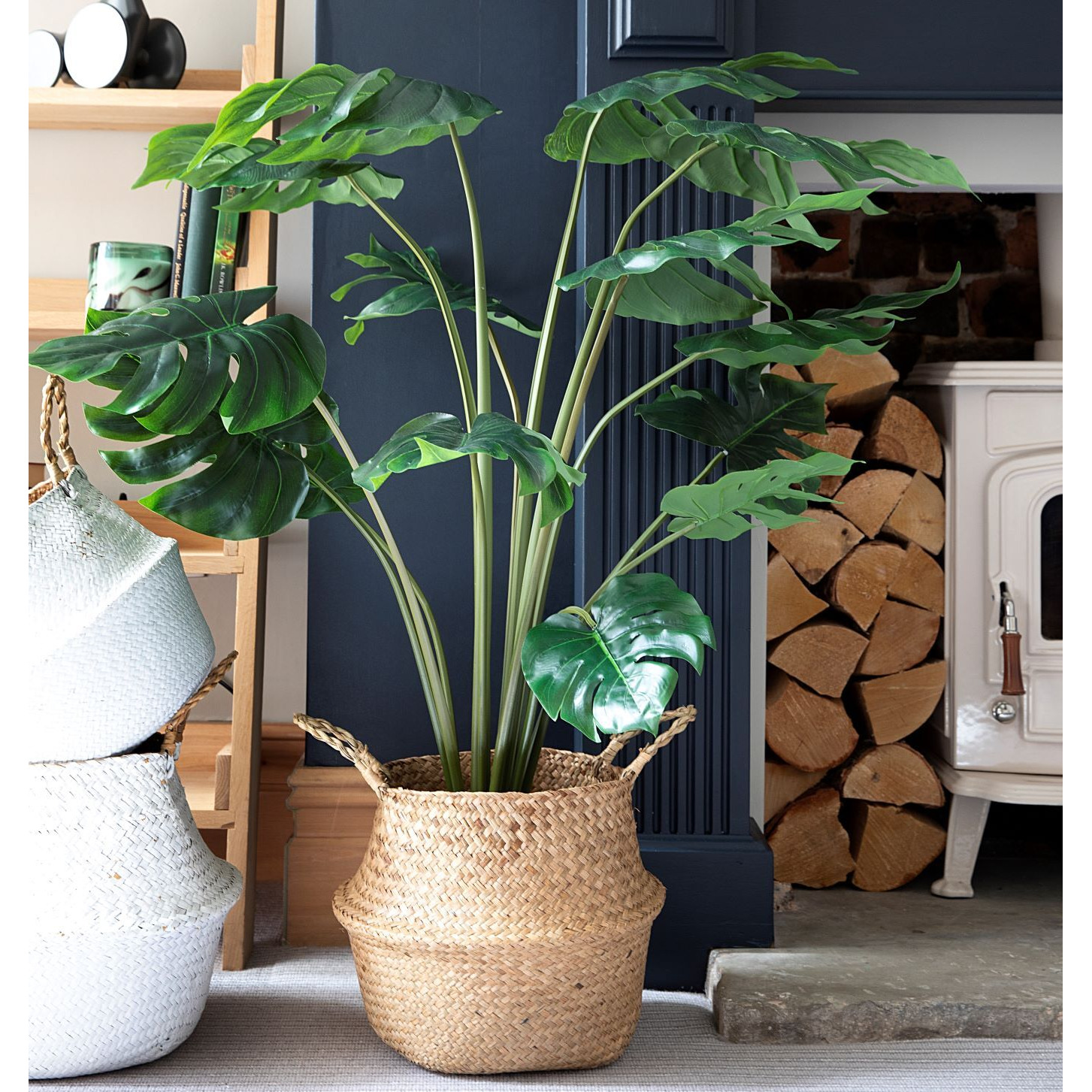Large faux Monstera / Cheese plant in black pot