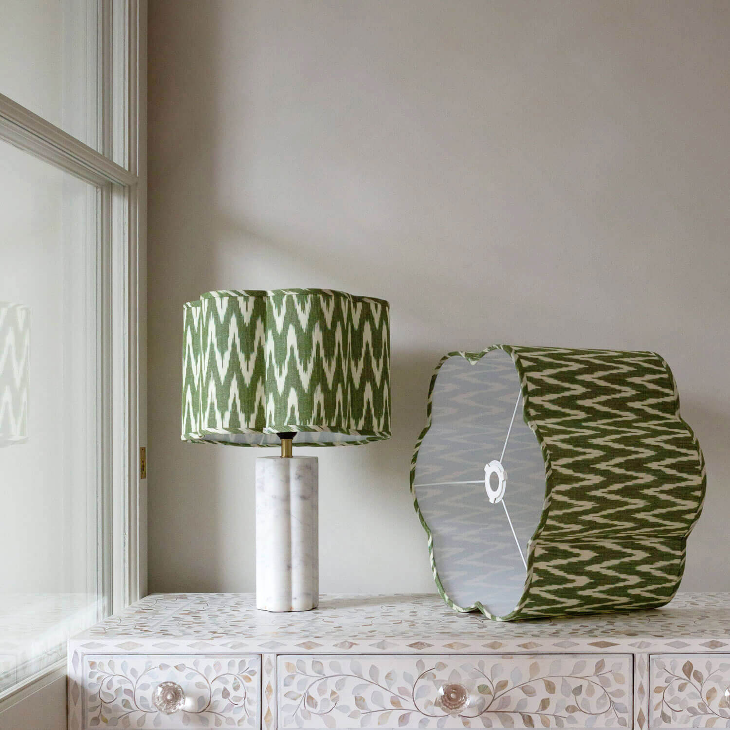 "Graham and Green 12"" Olive Green Ikat Flower Lamp Shade"