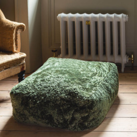 Graham and Green Moss Green Curly Sheepskin Pouffe