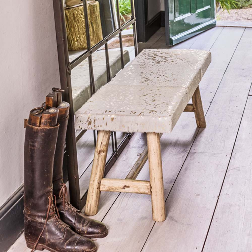Graham and Green Gold and White Cowhide Bench