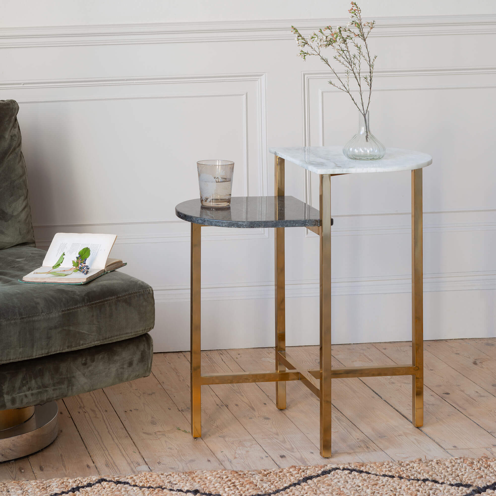 Graham and Green Arturo Black and White Marble Side Table