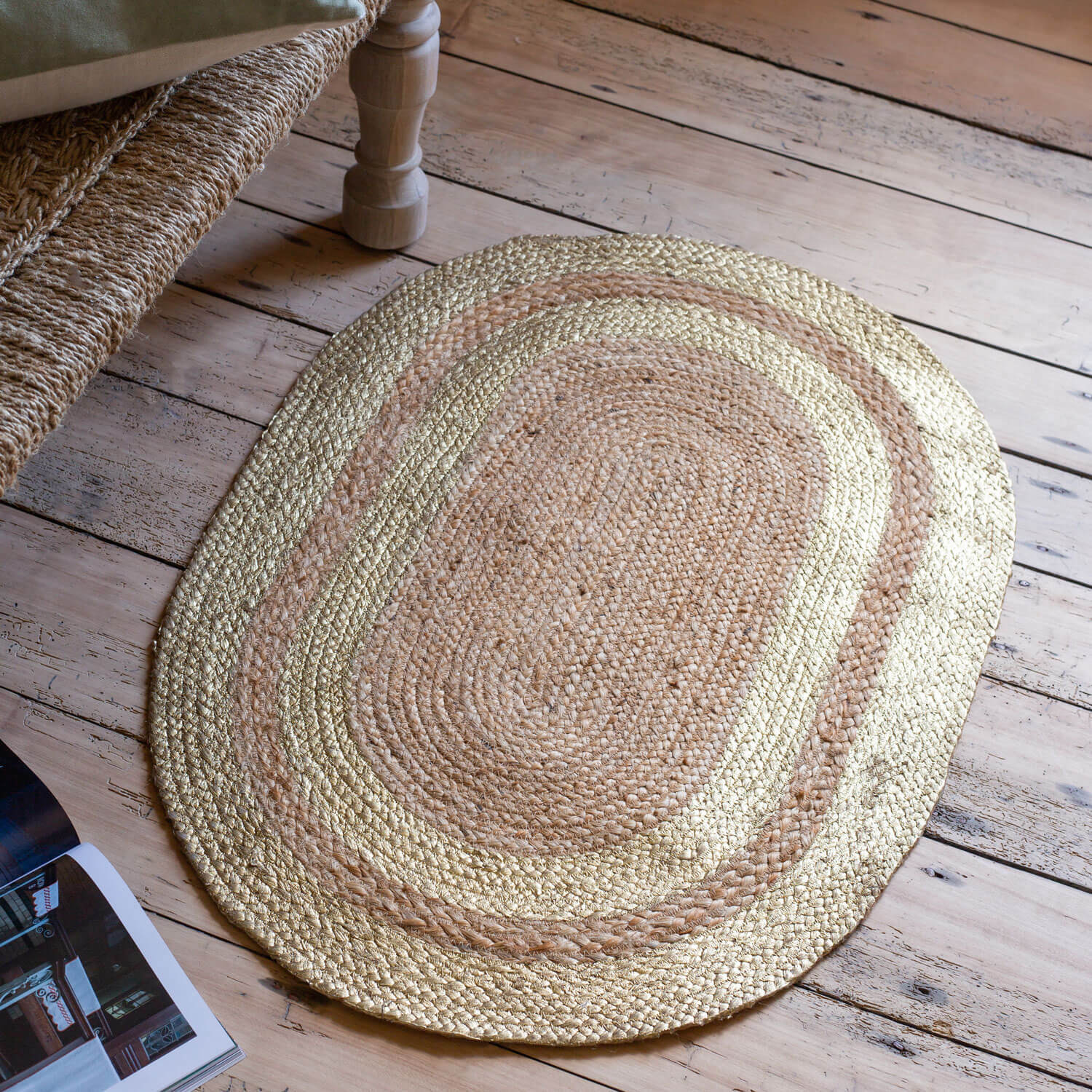 Graham and Green Small Oval Braided Gold Rug 60 x 90cm