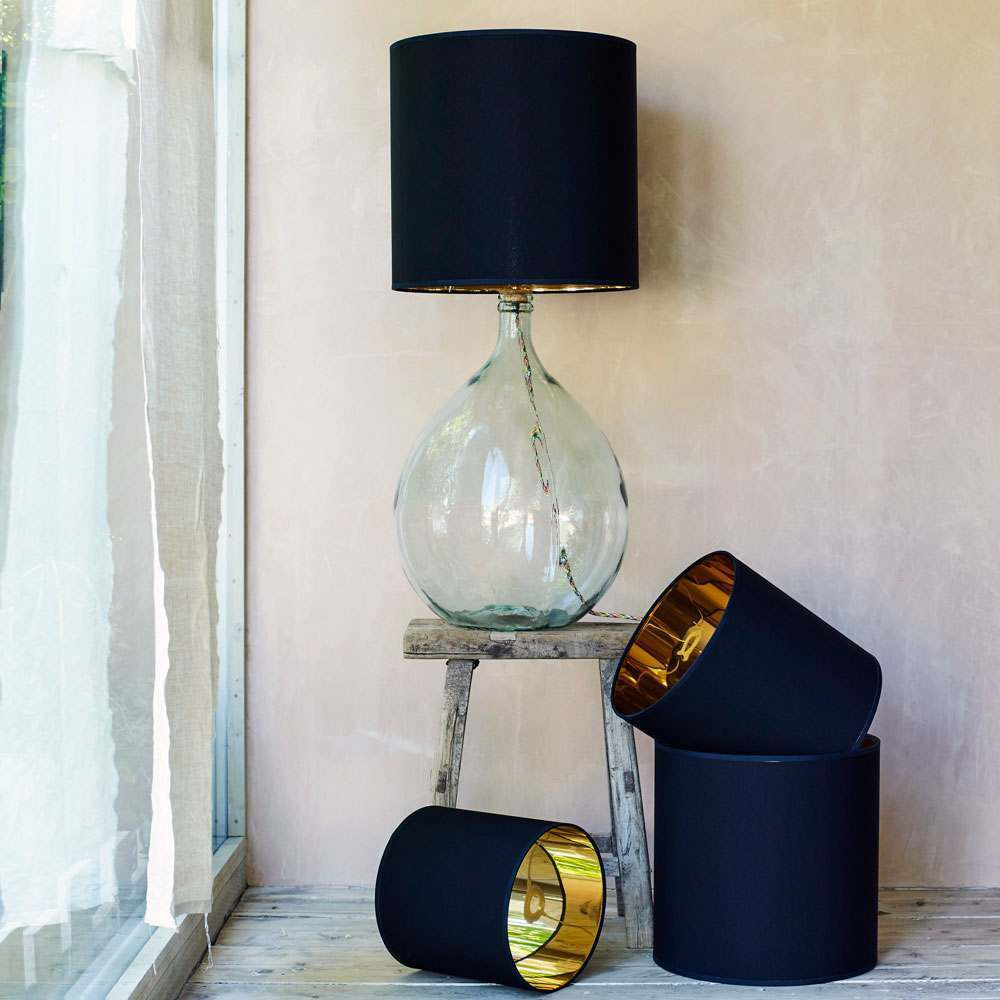 "Graham and Green Tall Black And Gold Drum Lamp Shade 12"""