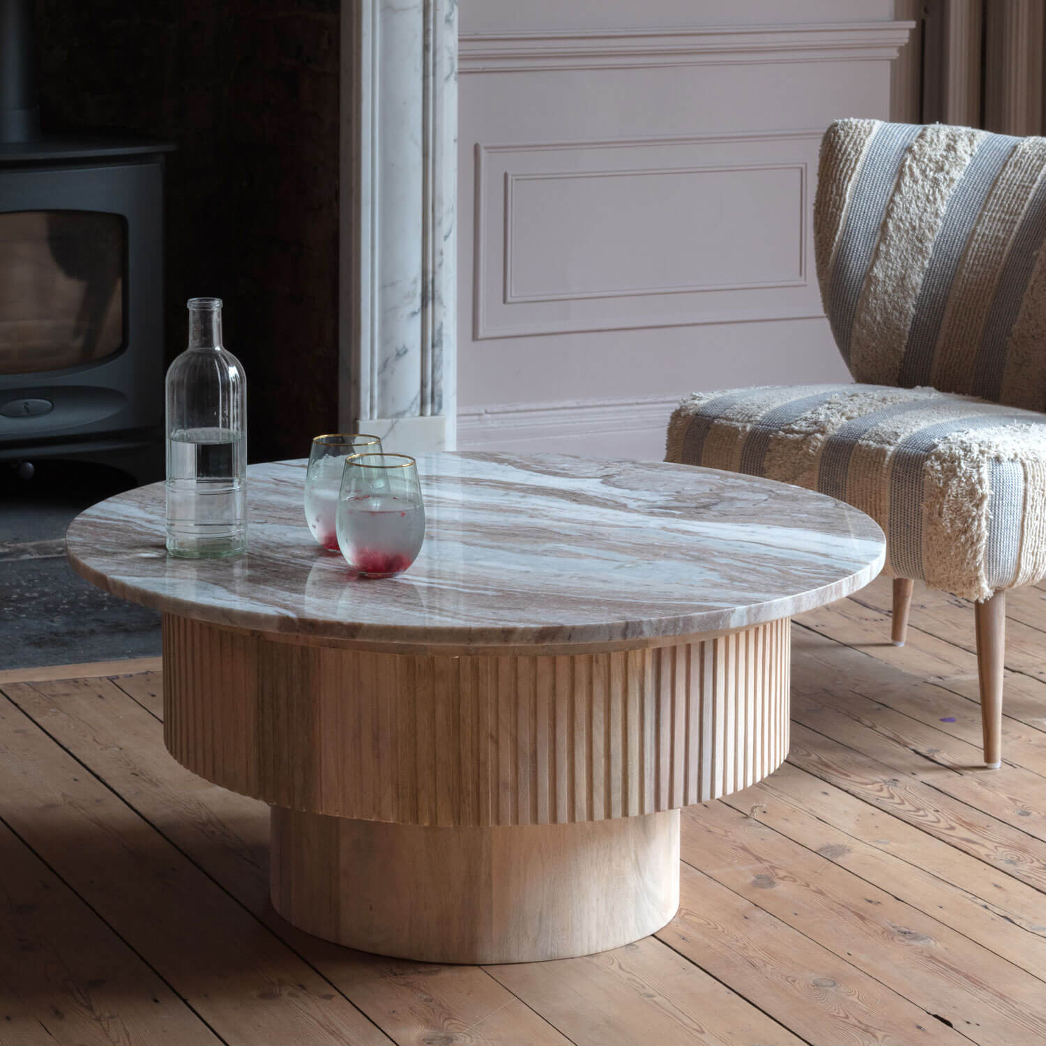 Graham and Green Isla Low Round Marble Coffee Table - image 1