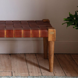 Graham and Green Chester Woven Leather Bench - thumbnail 2