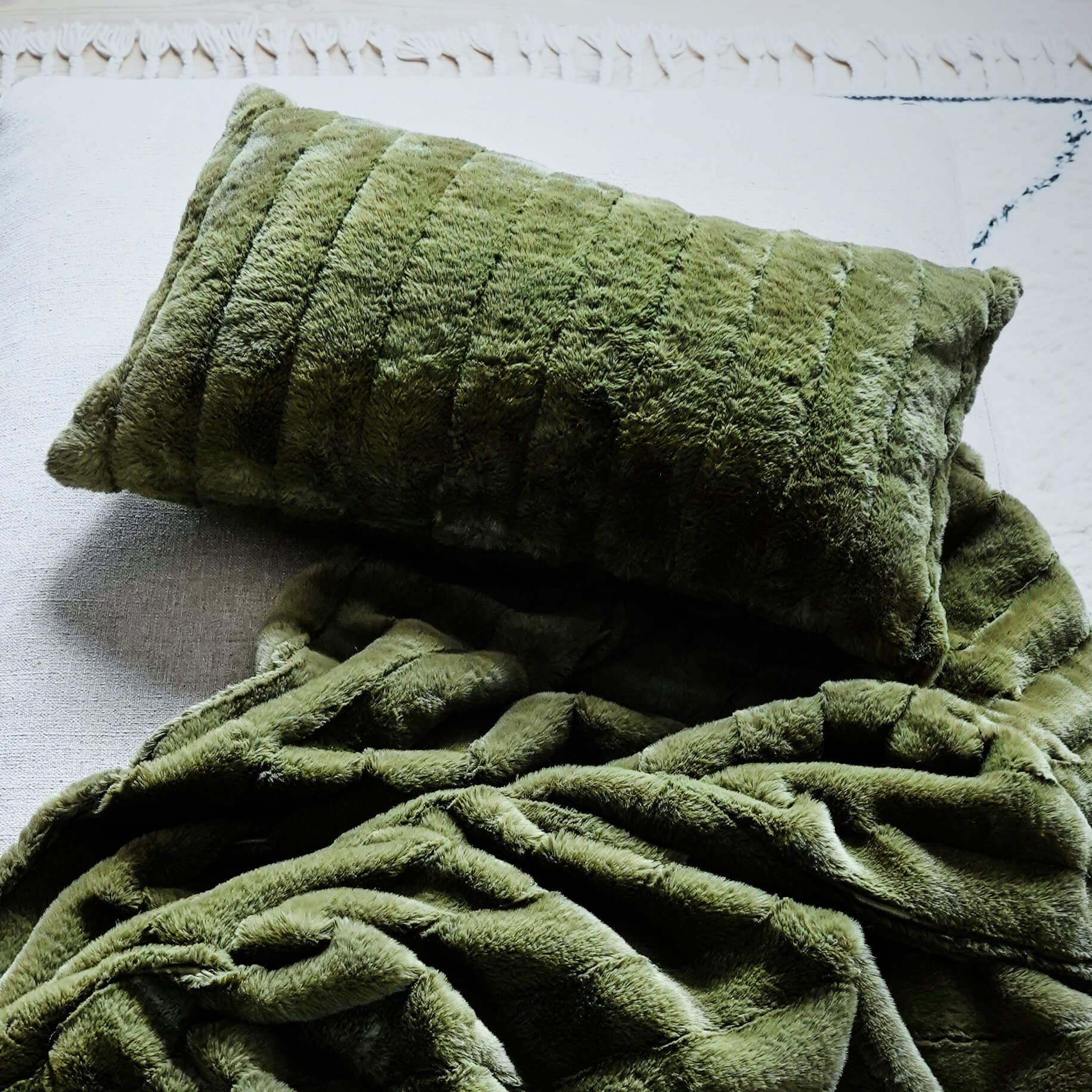 Graham and Green Olive Green Ribbed Cushion - image 1