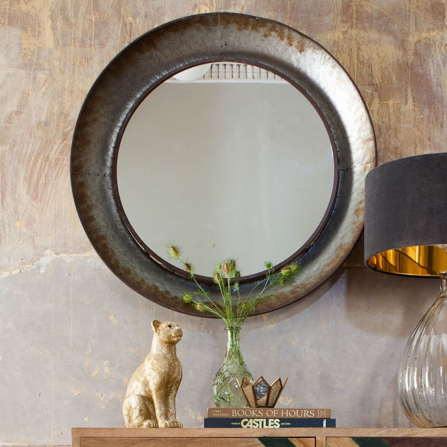 Graham and Green Distressed Round Mirror