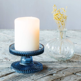 Graham and Green Ribbed Blue Glass Candle Holder