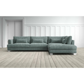 Graham and Green Dakota 3 Seater Right Chaise Sofa in Eucalyptus Grey Luxe Chenille