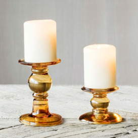Low Amber Glass Candle Holder