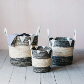 Graham and Green Set of Three Grey and White Rope Baskets