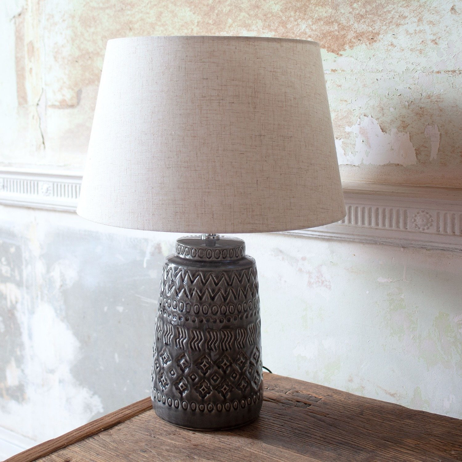 Graham and Green Embossed Ceramic Bedside Lamp with Shade