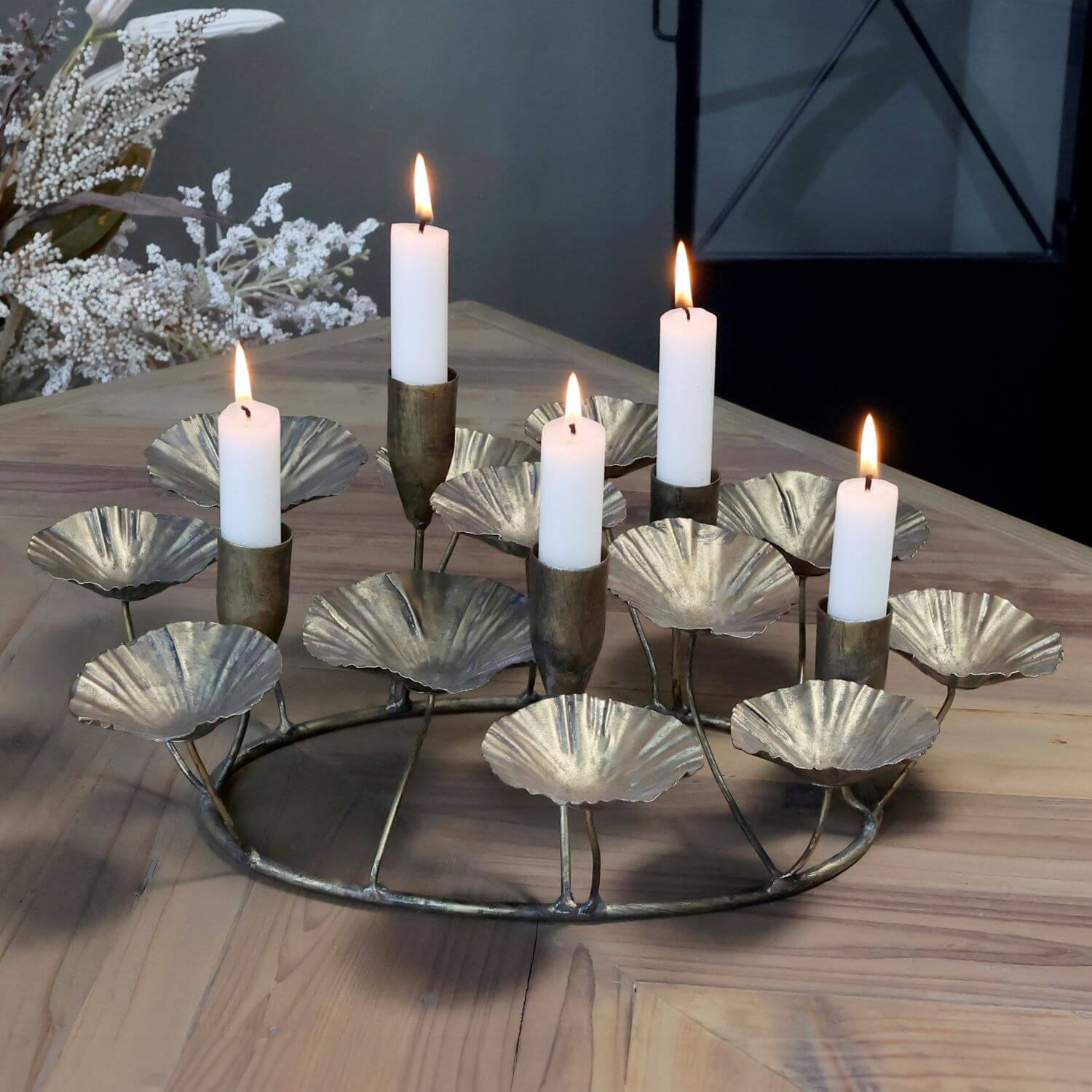 Graham and Green Antique Brass Leaves Candle Holder - image 1