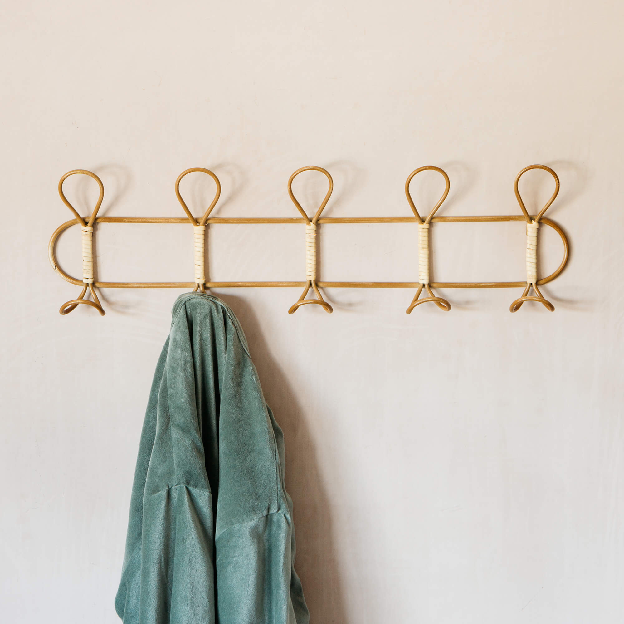 Graham and Green Rattan and Iron Coat Hooks