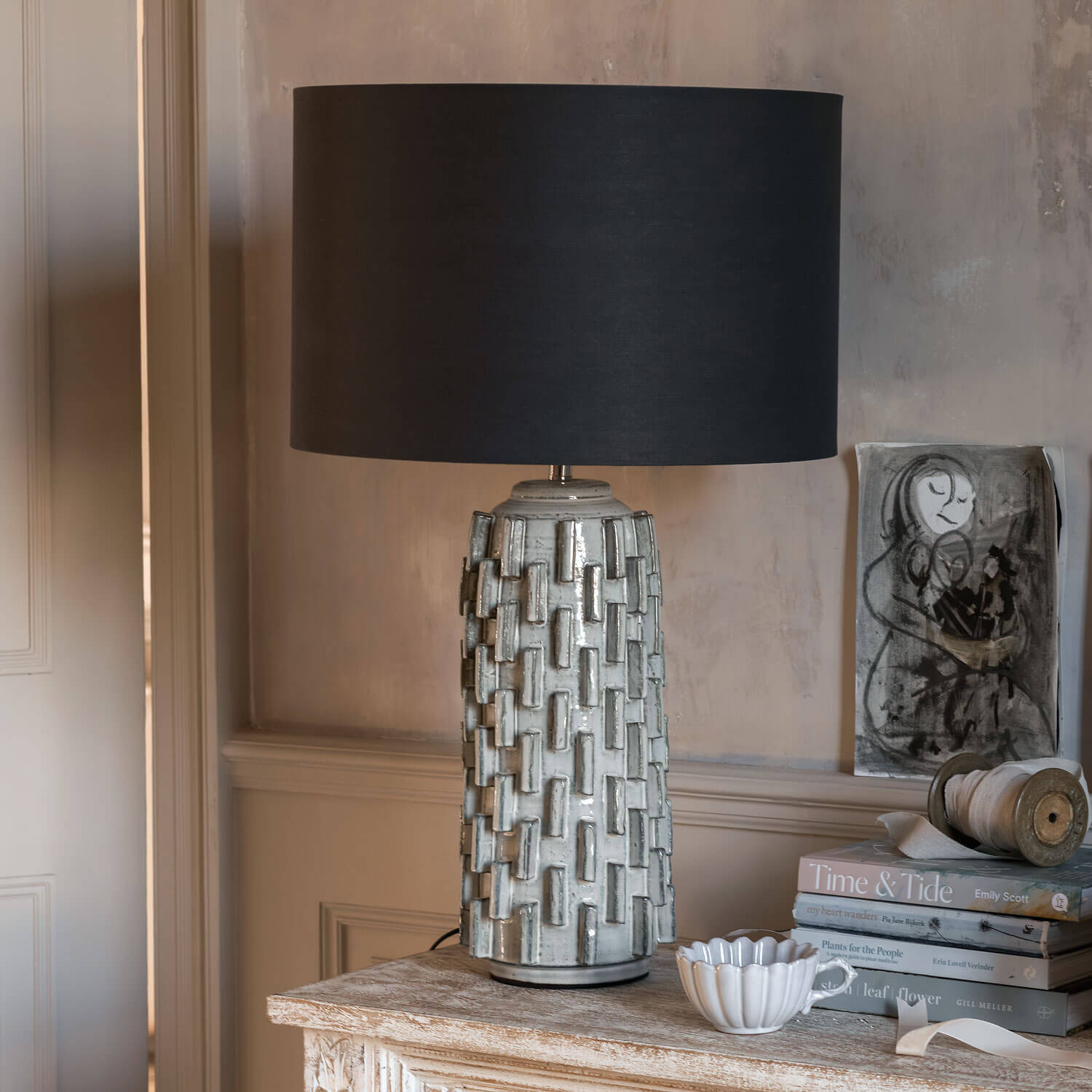 Grey Ceramic Table Lamp with Shade - image 1