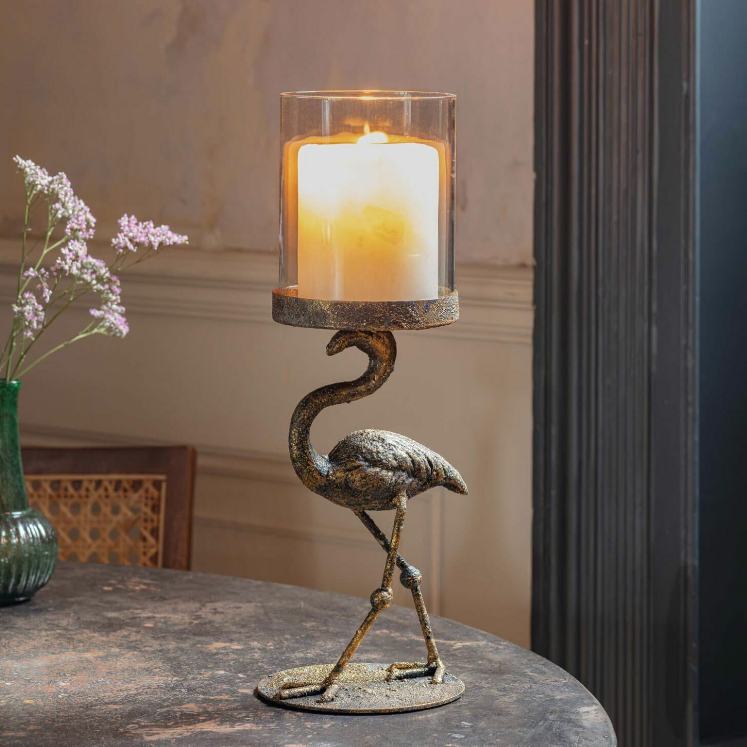 Graham and Green Antique Brass Flamingo Candle Holder - image 1