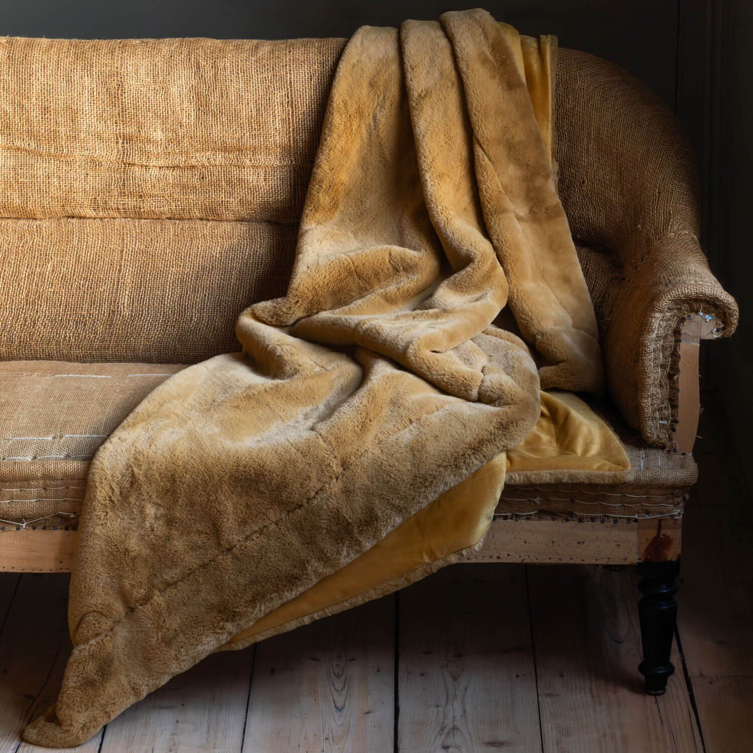 Mustard Faux Fur Throw