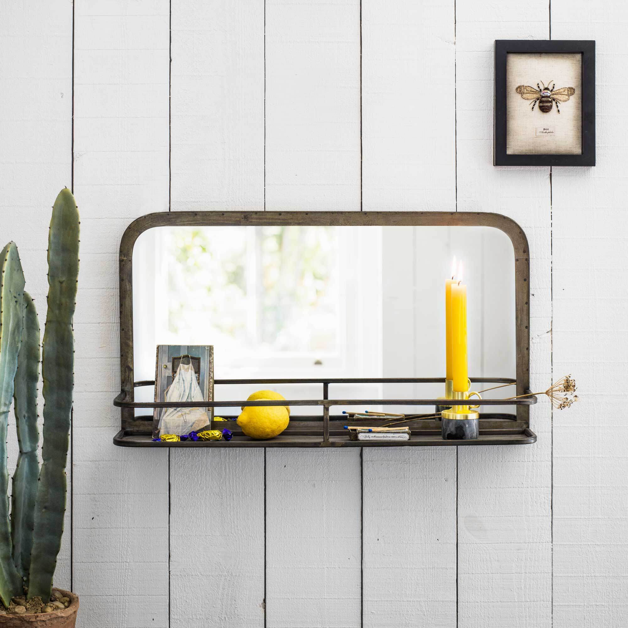 Graham and Green Industrial Mirror with Shelf