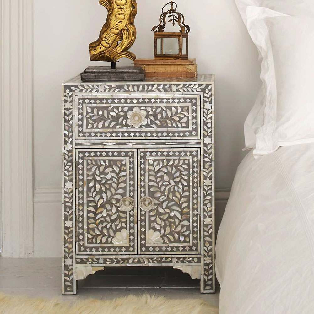 Graham and Green Classic Grey Mother of Pearl Bedside Table - image 1