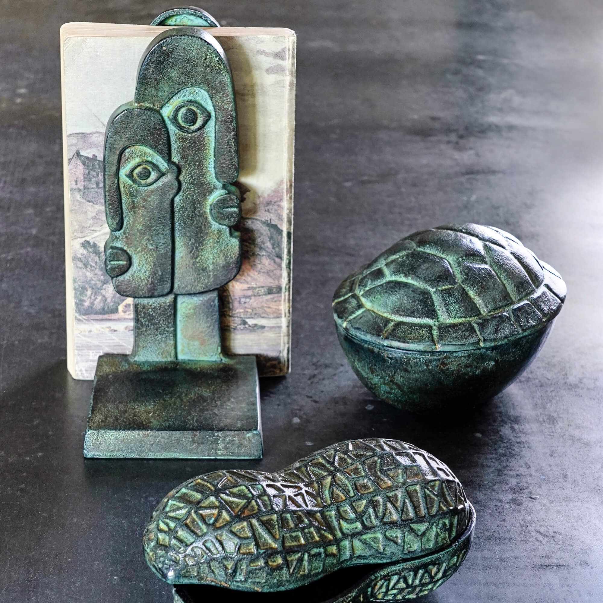 Graham and Green Sculptural Face Bookends