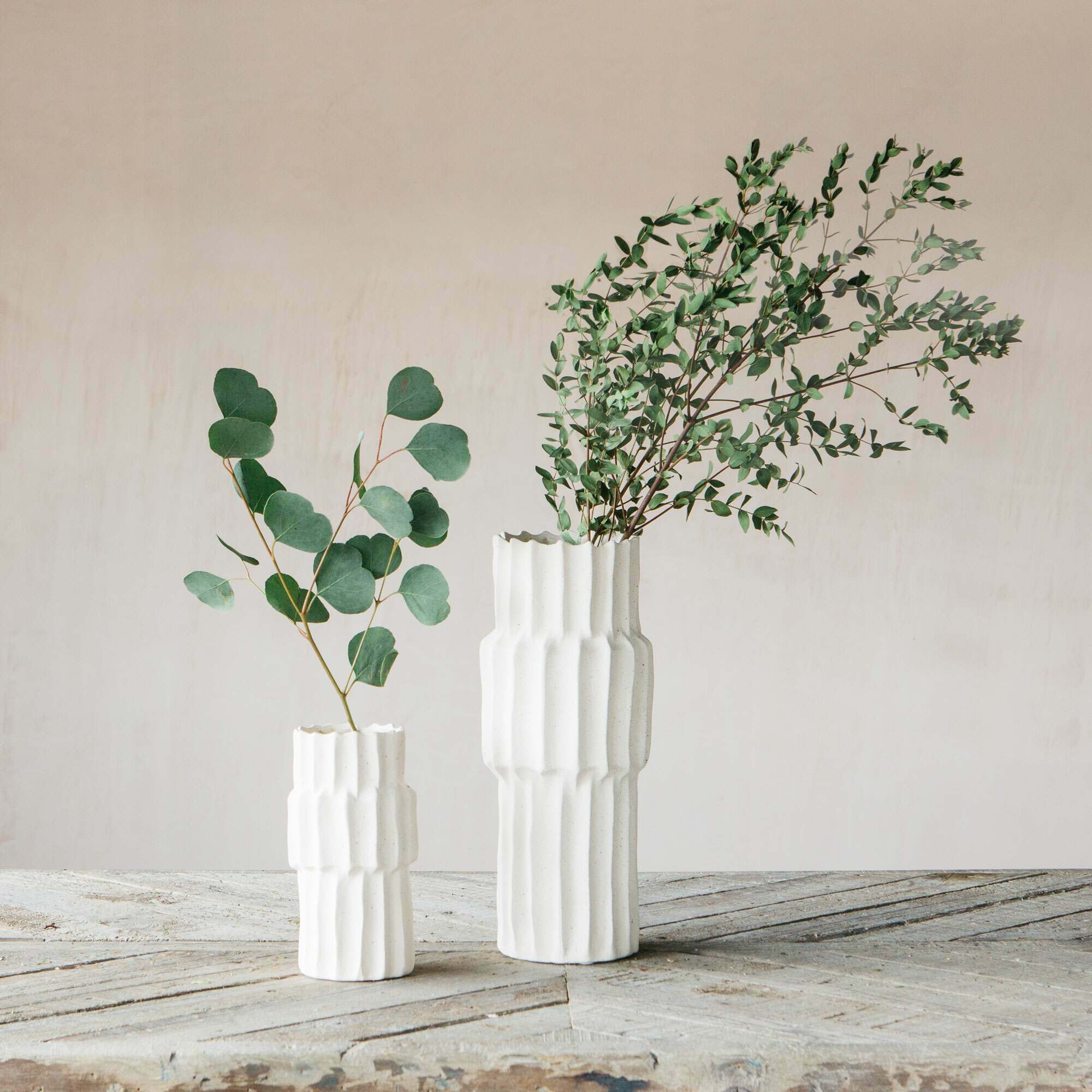 Graham and Green Small White Ribbed Pillar Vase