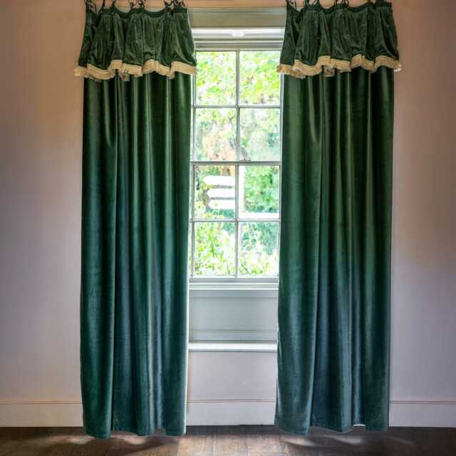 Graham and Green Felicity Dark Sage Velvet Frill Curtain - 135 x 270cm - image 1