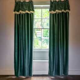 Graham and Green Felicity Dark Sage Velvet Frill Curtain - 135 x 270cm - thumbnail 1