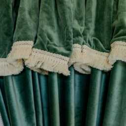 Graham and Green Felicity Dark Sage Velvet Frill Curtain - 135 x 270cm - thumbnail 2