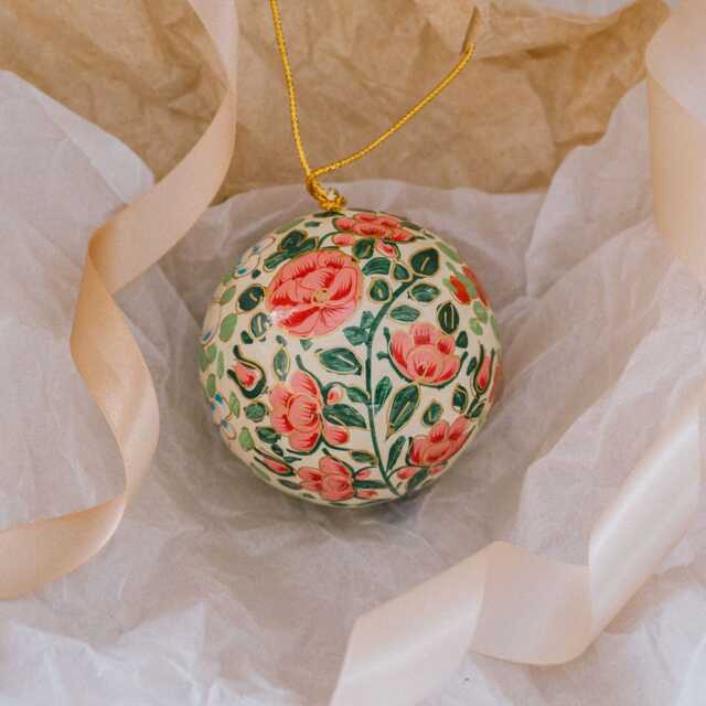 Graham and Green Cream Hand Painted Floral Bauble - image 1