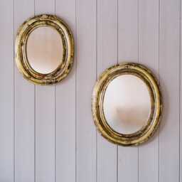 Graham and Green Antiqued Gold Large Oval Wooden Wall Mirror - thumbnail 1