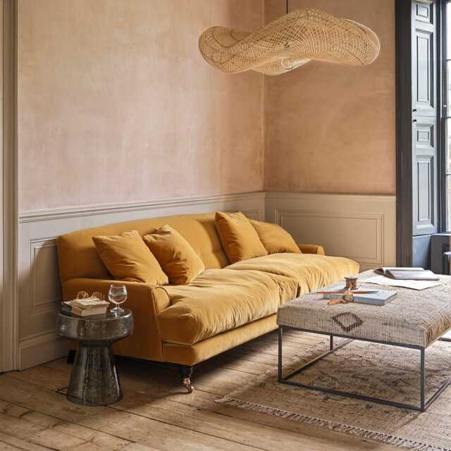 Graham and Green Chalmers Maize Velvet Three Seater Sofa - image 1