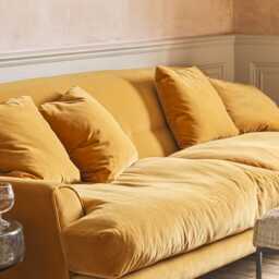 Graham and Green Chalmers Maize Velvet Three Seater Sofa - thumbnail 3